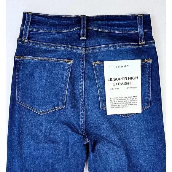 Frame Size 24X30 Women's Le Super High Straight Blue Denim 5 Pocket Jeans NWT - Picture 12 of 16
